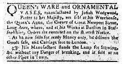 Krantenadvertentie voor Queen's ware uit 1769